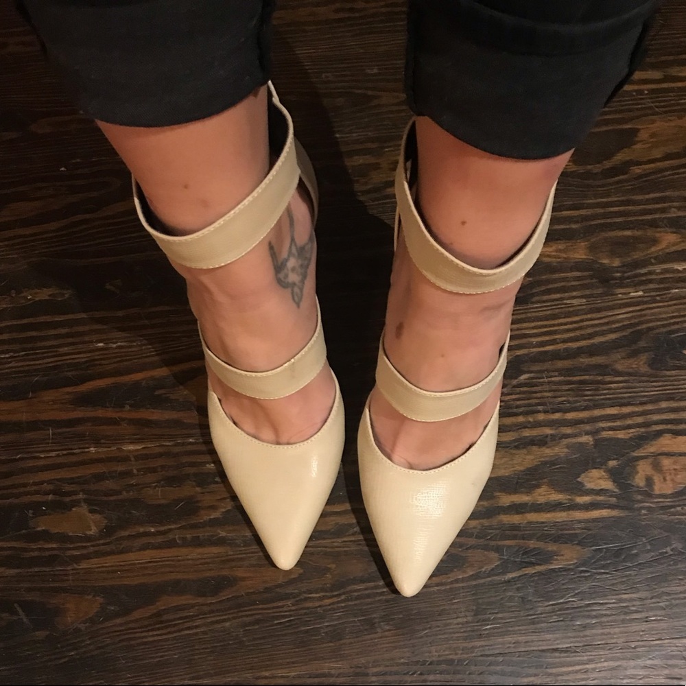 NEW Cream Strappy Heels Pumps snakeskin texture